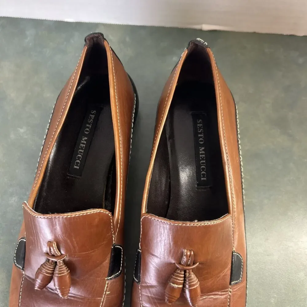 Sesto Meucci Italy Leather Tassel Driving Loafers Womens Size 5 Vintage